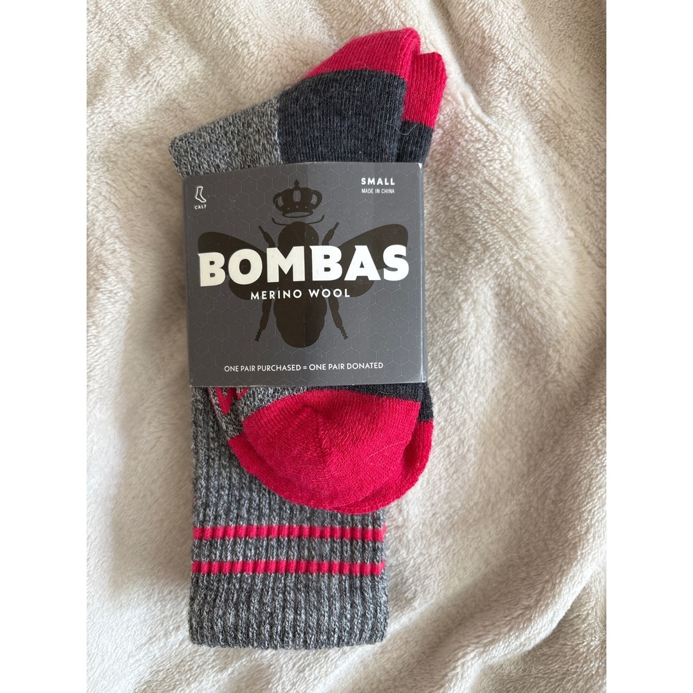 Bombas Merino Wool Calf Socks Charcoal Gray Pink Small Women NEW